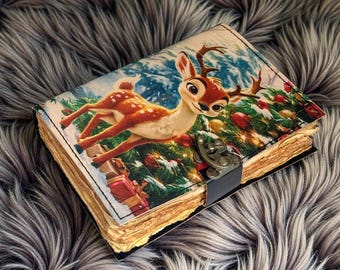 Diario navideño hecho a mano con ciervo, cuaderno vintage con cierre de metal, crónicas navideñas, diario de cuero hecho a mano, diario de escritura vintage