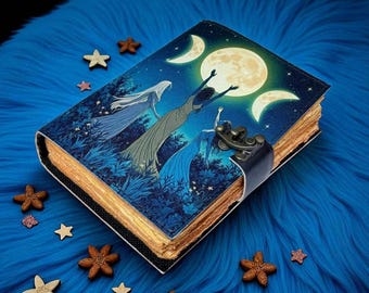 Blue Lady Magic Spell Book, Leather Grimoire Journal, Book of Shadows Wiccan Tarot Notebook, Occult Ritual Writing Handmade Fantasy Notebook