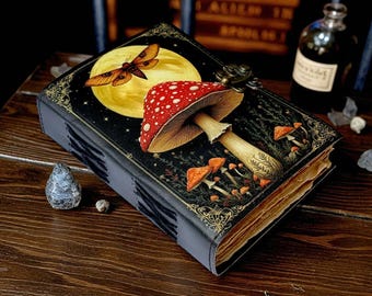 Handmade Mushroom Leather Grimoire: Book of Shadows with Lock