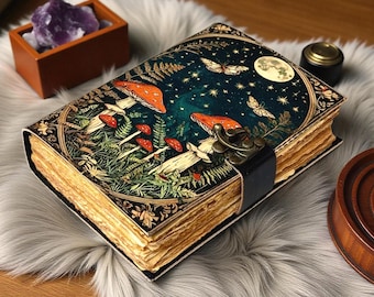 Diario de cuero Moon & Butterfly: cuaderno de dibujo con borde deshilachado vintage para escribir y dibujar.