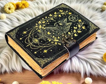 Celtic Cat Leather Journal: Handmade Book of Shadows Witchy Grimoire with Lock, Witchcraft Journal Spell Book Pagan Diary Magic Journal Gift