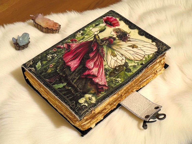 Handmade Fairy Leather Grimoire –Blank spell Book of Shadows Witchcraft Journal, Wiccan Pagan Notebook, Daily diary Magic Journal Gift Bild 6