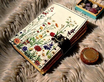 Handmade Leather Grimoire Book of Shadows – 400 Page Refillable Witchcraft Spell Journal | Vintage Wiccan Pagan Gothic Floral Gifts