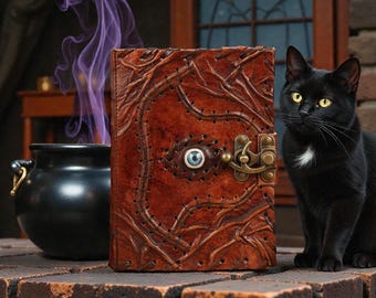 Handmade Leather Journal - Hocus Pocus Vintage Grimoire Spell Book, Book of Shadows Antique Blank Book Wiccan Pagan Gothic Magic Diary Gift