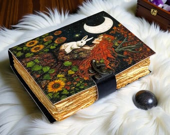 Handmade Fairy Leather Grimoire – Book of Shadows with Lock, Witchcraft Journal, Spell Book, Wiccan Notebook, Pagan Diary Magic Journal Gift