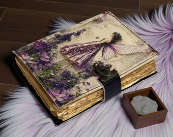 Handmade Fairy Leather Grimoire – Book of Shadows with Lock, Witchcraft Journal, Spell Book, Wiccan Notebook, Pagan Diary Magic Journal Gift