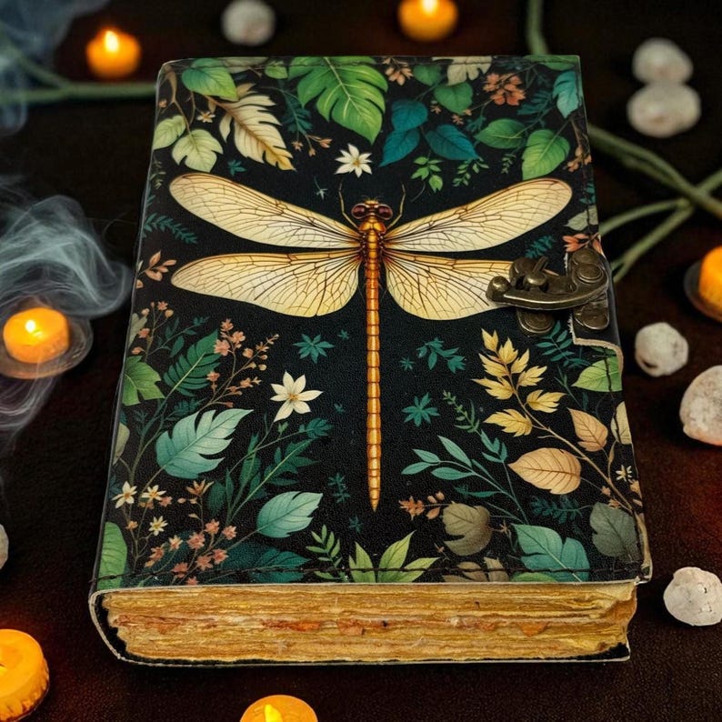 Dragonfly Leather Journal With Lock: Handmade Writing Notebook 400 Page ...