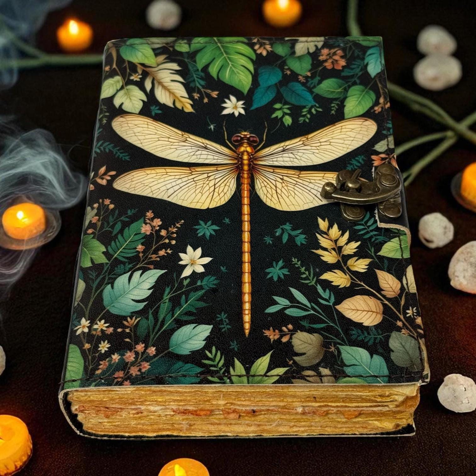 Dragonfly Leather Journal With Lock: Handmade Writing Notebook 400 Page ...