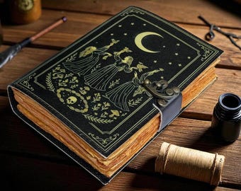 Handmade Fairy Leather Grimoire – Book of Shadows with Lock, Witchcraft Journal, Spell Book, Wiccan Notebook, Pagan Diary Magic Journal Gift