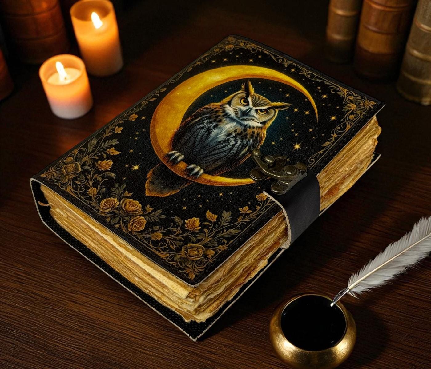 Owl Leather Grimoire Journal: Vintage Spell Book of Shadows