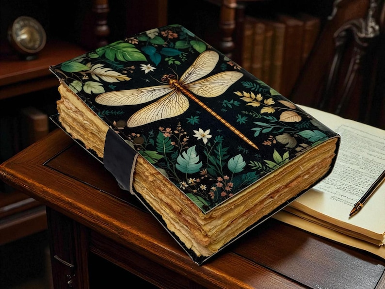 Dragonfly Leather Journal With Lock: Handmade Writing Notebook 400 Page ...