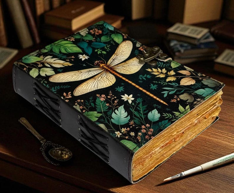 Dragonfly Leather Journal With Lock: Handmade Writing Notebook 400 Page ...