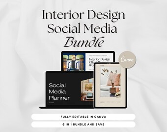 Interior Design Social Media & Business Bundle | Canva Instagram Templates, Planner, Mood Boards, Brand Strategy + Workflow