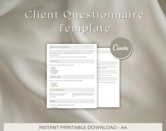 Client Questionnaire Template Pack for Interior Designers | Editable A4 Canva Forms for Creative Business Onboarding