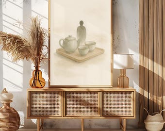 Zen Tea Set Wall Decor | Japanese Ceremony | Minimalist Neutral Kitchen Downloadable