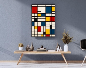 Abstract Grid Art Print: Modern Mondrian Style Home Decor (High-Res PNG Digital Download