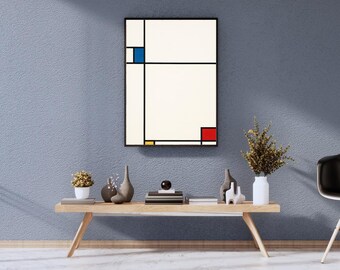 Abstract Art Print: Still Silence, Modern Mondrian Style (High-Res PNG Digital Download)