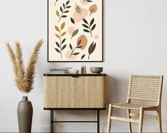 Abstract Leaves Art Print: Neutral Modern Home Decor (PNG Digital Download