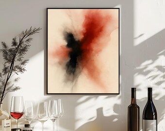Impresión de arte mural abstracto: Pintura moderna en rojo, negro y blanco (descarga digital)