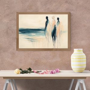 Figures on the Shore – Abstract Art Print | Modern Digital Wall Art | Printable Home Decor (High-Res PNG) | AI Art
