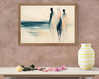 Abstract Shore Art Print: Minimalist Figures, Modern Home Decor (PNG Digital Download