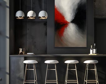 Abstract Black White Red Wall Decor | Expressive Large Brushstroke Minimalist Painting | Dynamic Digital Download