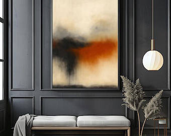 Impresión artística de horizonte abstracto: beige, tostado y naranja quemado (descarga digital)