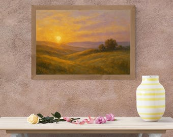 Abstrakt konsttryck med gyllene horisont: Modern minimalistisk heminredning (digital nedladdning i PNG)