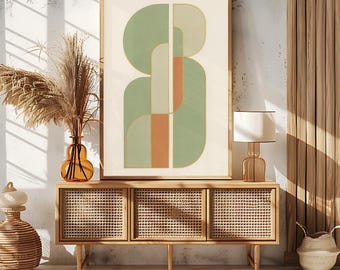 Minimalist Geometric Abstract Wall Decor / Mid-Century Modern Sage Green Terracotta Downloadable