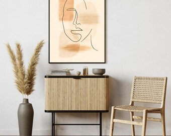 Abstract Face Art Print: Modern Neutral Home Decor (High-Res PNG Digital Download)