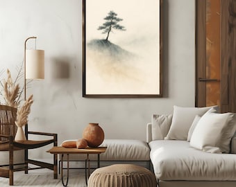 Pinos Susurrantes – Arte mural con paisaje forestal Japandi / AI Art