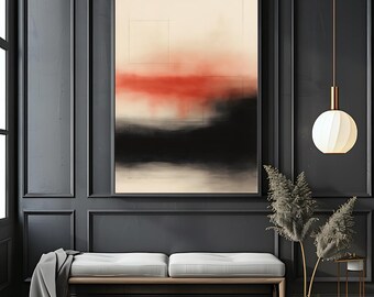 Red Horizon in Grids – Red, Black, and White Modern Contemporary Abstract Wall Art Digital Print Download for Canvases and Posters | AI Art