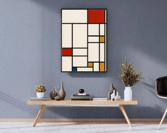 Abstract Architectural Art Print: Modern Mondrian Style (High-Res PNG Digital Download