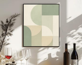 Abstract Mid-Century Geometric Wall Decor | Minimalist Sage Green Block Pattern | Neutral Boho Digital Download