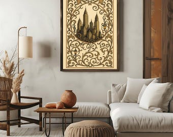 Art Deco NYC Skyline Wall Decor | Vintage Gatsby | Ornate Frame Digital Download