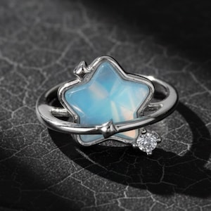 Blue Aurora Cat Eye Stud Earrings, Iridescent Star Moon Celestial Earrings, Titanium Steel Cartilage Jewelry, Birthday Gift