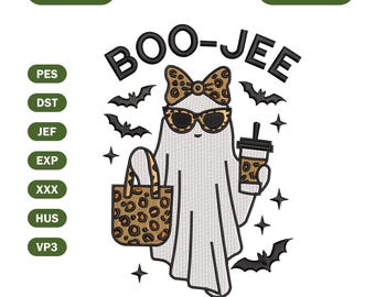Boo Jee Leopard Ghost Embroidery Design, Halloween Stitch File (Instant Download)