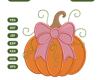 Kürbis mit Schleife Stickdatei, Herbst Stickmuster