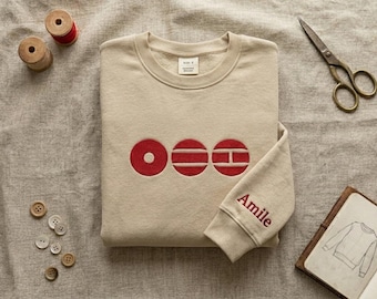 Ari.rang Embroidered Sweatshirt, Korean Minimalist Crewneck, Custom Name Sleeve Shirt, Kpop Inspired Gift, Aesthetic Unisex Top
