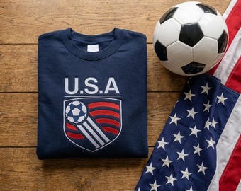 Retro USA Soccer Embroidered Sweatshirt, 90s United States Football Shirt, USA Team Crewneck, Soccer Fan Gift, Patriotic Sports Top