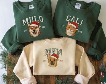 Personalisiertes Hunde Katzen Sweatshirt, Besticktes Haustier Foto Weihnachtsgeschenk, Besticktes Hunde Mama Rundhalsausschnitt, Einzigartiges Haustier Erinnerungspullover