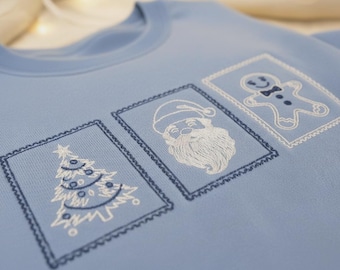 Weihnachten Patchwork Besticktes Sweatshirt, Nikolausbaum Lebkuchen Pullover, Minimal Urlaub Rundhalsausschnitt, Winter Stickerei Weihnachtsgeschenk