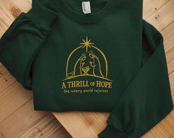 Krippe besticktes Sweatshirt, christliches Weihnachtsgeschenk