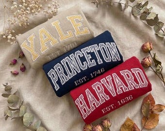 Personlig Varsity-tröja med applikation, Anpassad college-stil rund hals, Broderad gingham-tröja med namn, Vintage Varsity-tröja