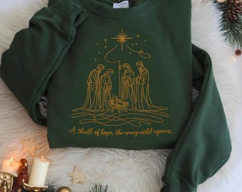 Gestickte Krippe Sweatshirt, christliches Weihnachtsgeschenk
