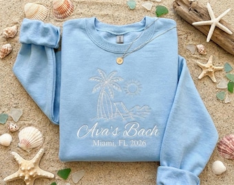 Custom Beach Embroidered Sweatshirt, Personalized Bachelorette Crewneck, Coastal Vacation Shirt,Custom Name Beach Trip Shirt,Bridesmaid Gift