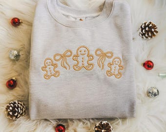 Lebkuchen besticktes Sweatshirt, Minimalistisches Weihnachts Sweatshirt, Gemütliches Weihnachts Shirt, Neutraler Weihnachtspullover, Weihnachtsgeschenk für Sie