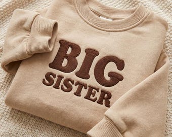 Gesticktes Big Sister Sweatshirt, gemütliche Baumwollmischung, Geschwister Ankündigung Outfit