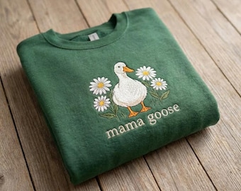 Besticktes Mama Gans Sweatshirt, süßes Gänsemutter Shirt, Florales Gänse Sweatshirt, Frühling Mutter Geschenk, Muttertag Sweatshirt