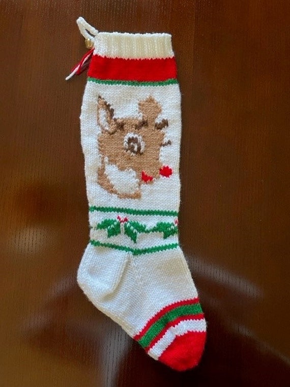 Christmas 2022 Reindeer Hand Knitted Stocking | Etsy